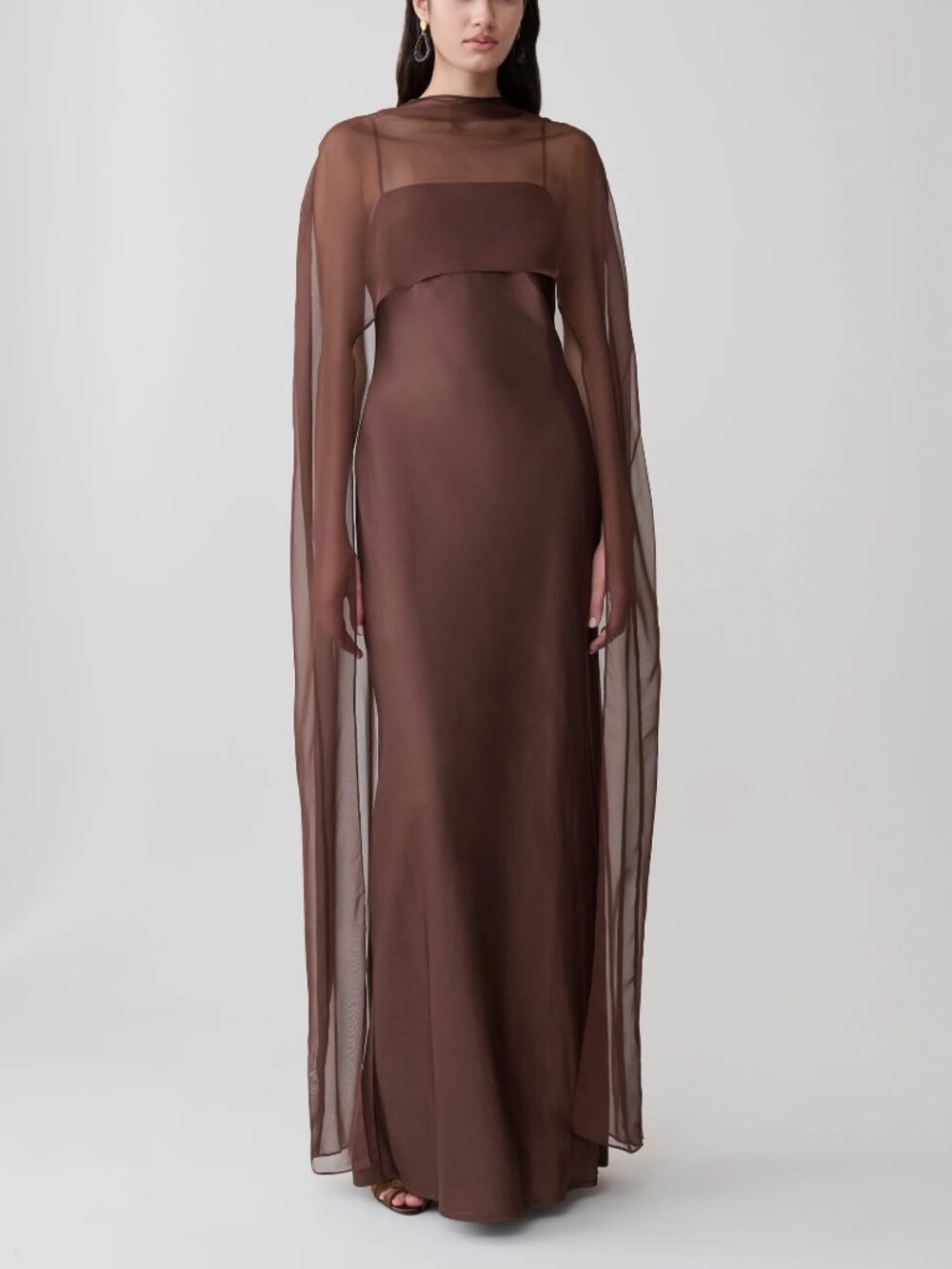 Meshki Martinne Chiffon Cape Maxi Dress - Mocha